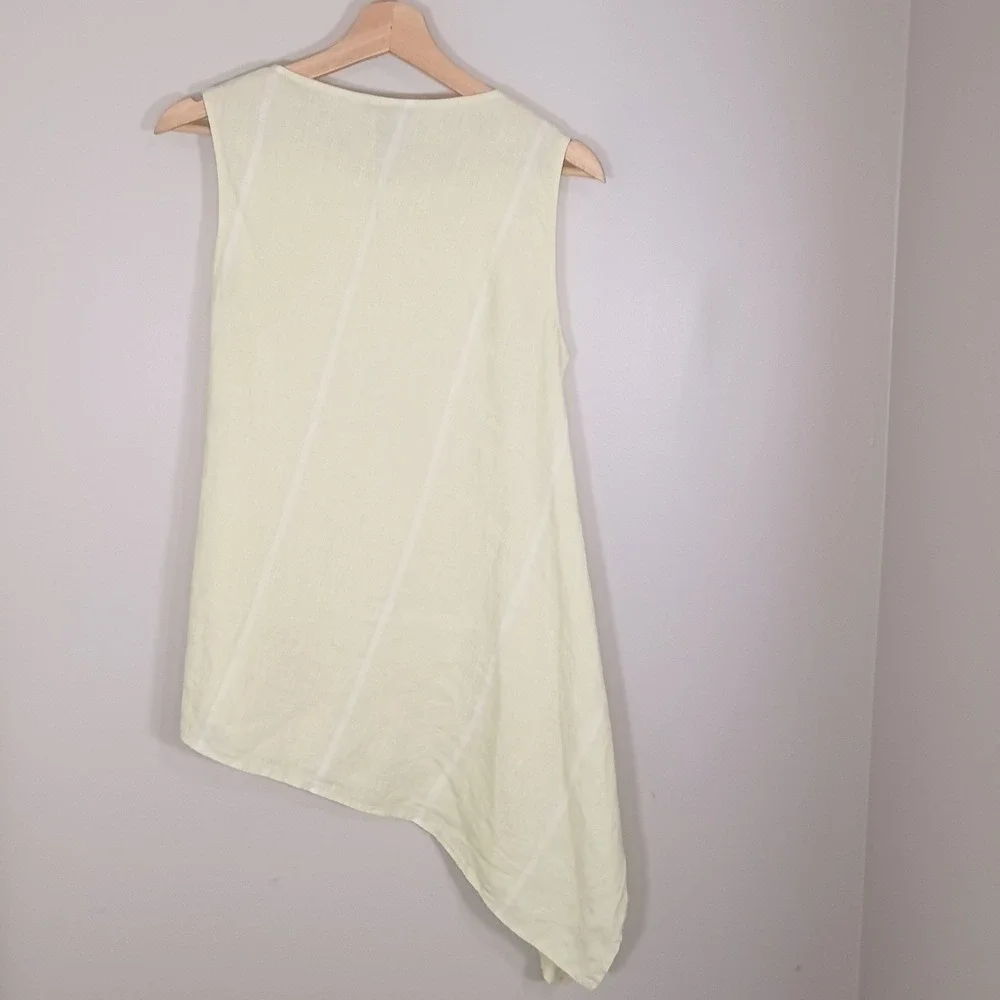 100% Linen Lagenlook Asymmetrical Tunic Tank Oska Butter Yellow Women's Size 0 - Picture 3 of 5